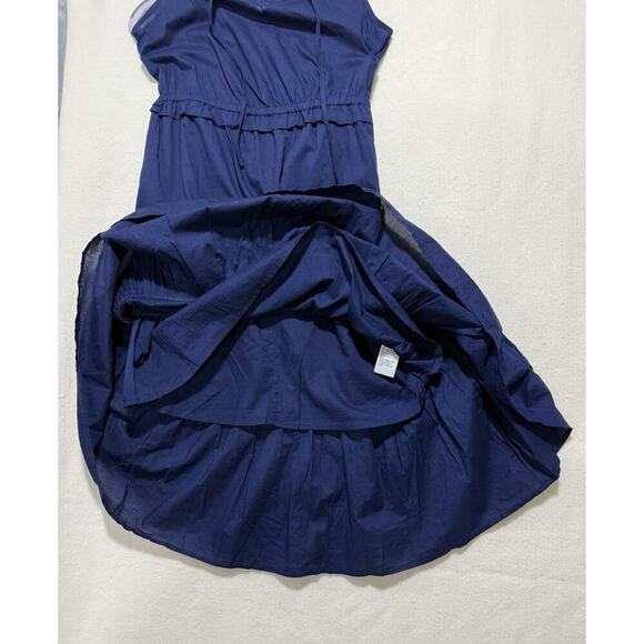 J.Crew Factory Midi Dress Size 4 Navy Tiered Fit & Flare NWT Tie-Neck Sleeveless - Picture 9 of 15